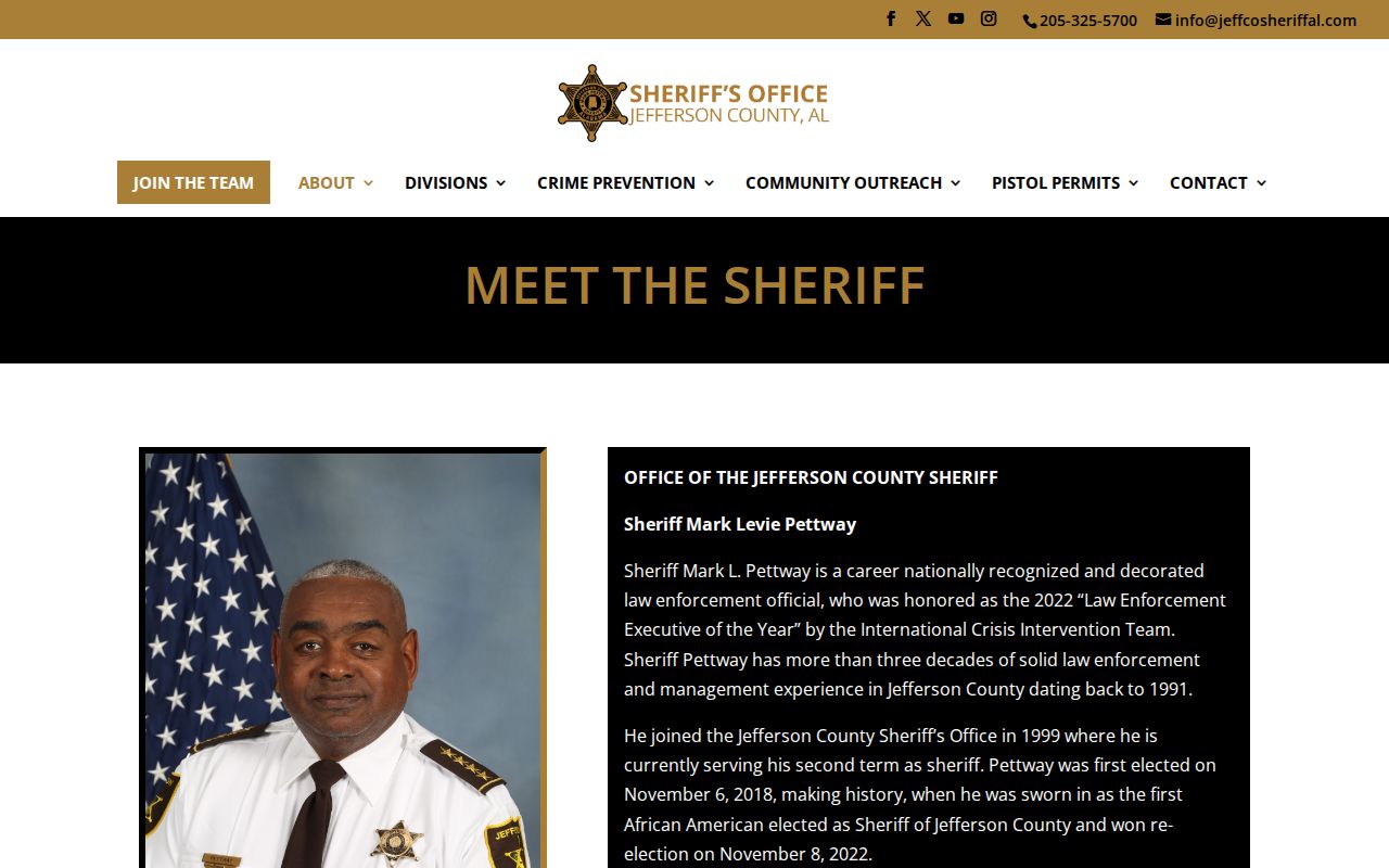 Jefferson County inmate records Sheriff Mark Pettway official biography